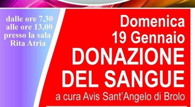 BROLO – DOMENICA 19 GENNAIO GIORNATA DEDICATA ALLA DONAZIONE DEL SANGUE