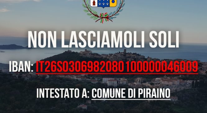 PIRAINO – EMERGENZA CORONAVIRUS: UN CONTO CORRENTE PER LE DONAZIONI